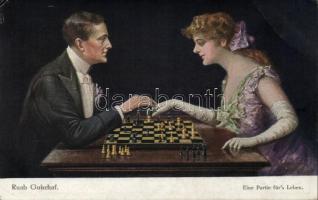 Eine Partie fürs Leben Couple playing chess s: Raub Gnischaf (small tear)