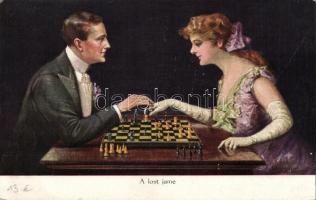 A lost game Couple playing chess s: Raub Gnischaf