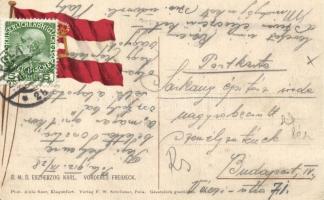 K.u.K. navy, SMS Erzhezog Karl, Vorderes Freideck / on board (litho flag on backside)