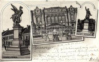 Budapest, Vigadó, Honvéd szobor, Petőfi szobor, litho (fa)