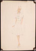 Dr Mika László: 2 db divatrajz. Vegyes technika, papír, jelzés nélkül, felcsavarva, 85×60 és 60x44 c...