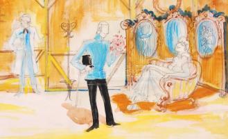 Vogel Eric (1907-1996): Nebáncsvirág díszletterv. Papír, vegyes technika (grafit, vízfesték), jelzet...