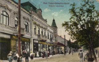 Trencsénteplic-fürdő, Kossuth Lajos utca, Stefánia kávéház, Messing étterem / street, cafe, restaurant (EK)