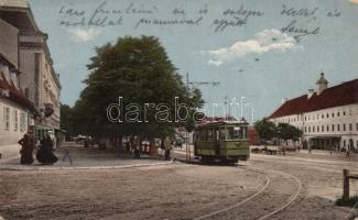 Nagyszeben, Hermannsplatz, villamos / square, tram (b)