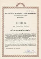 Csurgó 1991. "Napsugár Ruházati Kisszövetkezet" sorszámozott szövetkezeti üzletrésze 10.000+20.000+50.000+100.000Ft-ról T:1-,2 lyuk