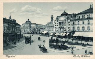 Nagyvárad, Horthy Miklós tér, Neumann M. üzlete, villamos / square, shop, tram (fl)