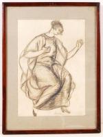 Lehel Mária (1889-1973): Táncosnő. Szén, papír, jelzett, üvegezett keretben 30×21 cm