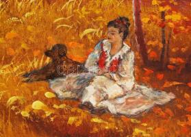 Olvashatatlan jelzéssel: Őszi színorgia. Olaj, farost, 59×79 cm