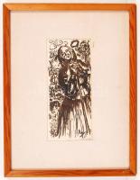 Ruzicskay György (1896-1993): Parasztasszony. Litográfia, papír, jelzett, üvegezett keretben, 19×9 c...