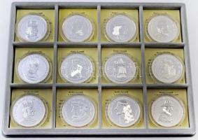 DN "Királyi koronák" Ag emlékérem sorozat 24xklf db-ja éremtartó kazettában, tanúsítványok...