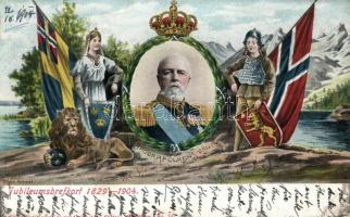 Jubileumsbrefkort 1829-1904 Brödrafolkens väl / United Kingdoms of Sweden and Norway, Oscar II of Sweden s: Max Hänel