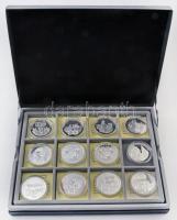 DN "A magyar pénz krónikája" Ag emlékérem sorozat 12xklf db-ja éremtartó kazettában, tanús...