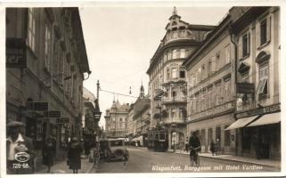 Klagenfurt, Burggasse, Hotel Verdino / street, hotel, automobiles, tram, mortgage institution bank, perfume shop, fashion shop