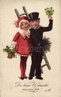 New Year, chimney sweeper, litho