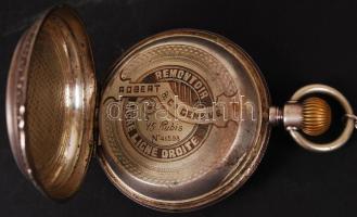 cca 1910 Remontoir dupla tokos ezüst zsebóra, sérült számlappal, járó szerkezettel, tokon belül állí...