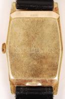 Elgin 14K arany tokos karóra, nem működő szerkezettel, bőr szíjjal / Elgin gold wristwatch, needs re...