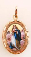 XIX. sz vége: Porcelán, kézzel festett szentkép 14K arany keretben / Holy medal in gold frame gr: 6,55 g