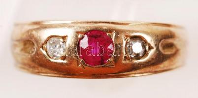 XX. sz. eleje: 14K arany gyűrű féldrágakővel / 14C gold ring size: 55, 3,2g