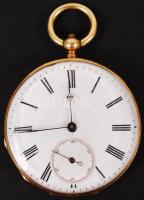 cca 1890 18K arany tokos zsebóra kulcsos szerkezettel, kézi csiszolású üveggel, kulccsal, el el indu...