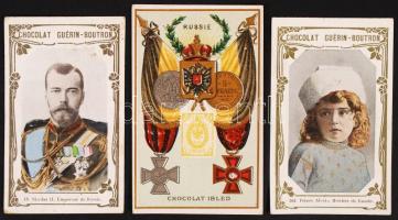 cca 1900 Az orosz cár és az orosz birodalmi címer 3 db csokoládé gyűjtőkép / Russian Tzar and coat of arms 3 collecting cards