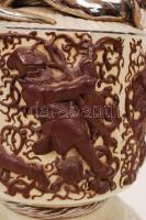 Antik angol bisquit porcelán váza pár, ezüstmázas, plasztikusan megformált kígyófülekkel, restaurált...