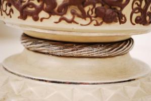 Antik angol bisquit porcelán váza pár, ezüstmázas, plasztikusan megformált kígyófülekkel, restaurált...