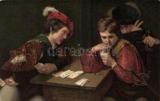 Der Falschspieler / The Cheater card game, Stengel 29723. litho s: Michelangelo da Caravaggio (fl)