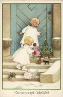 Christmas, angels, gifts litho