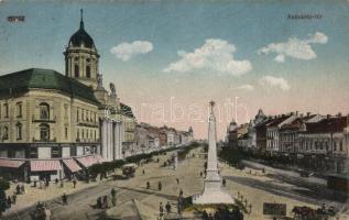 Arad, Andrássy tér, Központi divatáruház, Schwarz Simon fiai és társa üzlete / square, shops, monument (fa)
