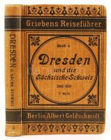 B. Schlegel: Dresden und Sachsische Schweiz. Berlin, 1909, Albert Goldschimdt. Kiadói egész vászon kötés, kopottas állapotban, gerincén kisebb szakadások, 7 db térkép és 4 db alaprajz melléklettel