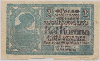 Pécs 1920. 2K városi pénz T:III-