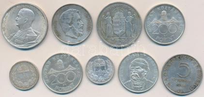 Vegyes ezüst tétel 9db többféle koronával, pengővel és forinttal T:vegyes