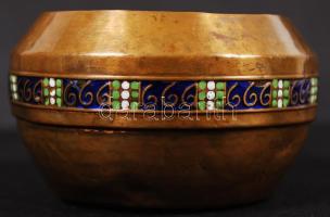 Réz tálka zománc díszítéssel WMF 6 jelzéssel, d: 10 cm / Brass bowl with enamel decoration