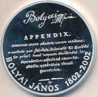 2002. 3000Ft Ag "Bolyai János" T:PP Tanúsítvánnyal, dísztokban