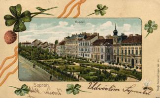 Sopron, Deák tér, lóhere, Kummert Lajos kiadása, Emb. litho