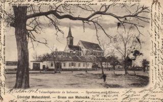 Malacka, Takarékpénztár és kolostor; Wiesner Alfred kiadása / bank, church (EB)
