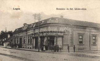 Lugos, Bonnácz és Szent István utca, Berecz J. üzlete és kiadása / streets, shop (EK)