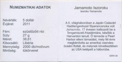 Libéria 2011. 5$ ezüstözött Cu "Nagy Hadvezérek / Jamamoto Iszoroku" T:PP Tanúsítvánnyal
L...