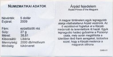 Libéria 2011. 5$ ezüstözött Cu "Nagy Hadvezérek / Árpád fejedelem" T:PP Tanúsítvánnyal
Lib...