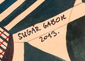 Sugár Gábor (1976) Bodnár István díjas festő: Képzelet, vegyes technika, márványpapír kartonra kasír...