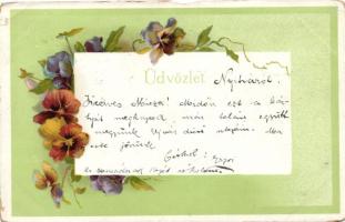 10 db RÉGI virág motívumú képeslap, közte egy litho és gyönggyel díszített képeslap / 10 old motive cards, flower, 1 pearl decorated postcard