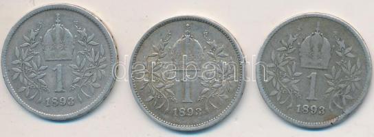 Ausztria 1893. 1K Ag (3x) T:2-,3
Austria 1893. 1 Corona Ag (3x) C:VF,F