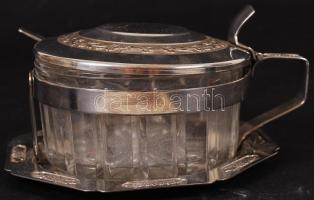 Fém, üveg cukortartó d: 13 cm