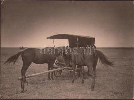 cca 1920-1930 Kerny István (1879-1963): Hortobágy, echós szekér, pecséttel jelzett, feliratozott vintage fotó, 16x21 cm