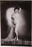 cca 1940-1950 Demeter Károly (1892-1983) budapesti műtermében készült akttanulmány 9x12 cm-es üveglemezre, későbbi kontakt másolat / cca 1940-1950 Nude photo, 9x12 cm