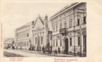 Lugos, Izraelita templom, Bäumel Steiner üzlete / synagogue, shop (vágott / cut)
