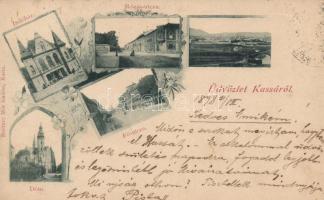 1898 Kassa, Indóház, Rózsa és Fő utca, Dóm / railway station, streets, cathedral, Art Nouveau