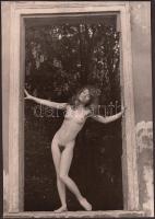 cca 1970-1980 Keretbe foglalt szépség, jelzetlen fotóművészeti alkotás, finoman erotikus aktfotó, 24x17 cm / cca 1970-1980 Erotic photo, 17x24 cm