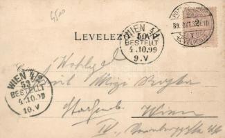 1899 Pozsony, Cigány zenekar, vár, gőzhajó / gypsy band, castle, steamship litho (EK)