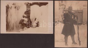 cca 1914-1918 Katonai fényképek az I. vh-ból, szolgálat jéghidegben, 2 db fotólap, 9x13 cm / cca 1914-1918 Military photos from the world war I., military service, 2 photocards, 9x13 cm